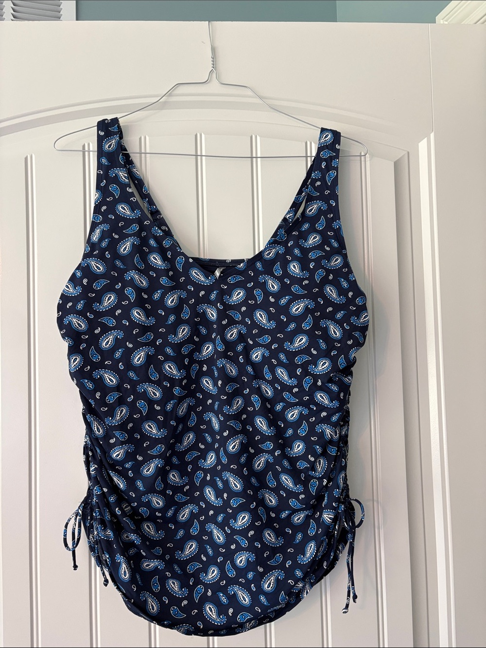 Lands' End Navy Paisley One-Piece Swimsuit with Blue Accents